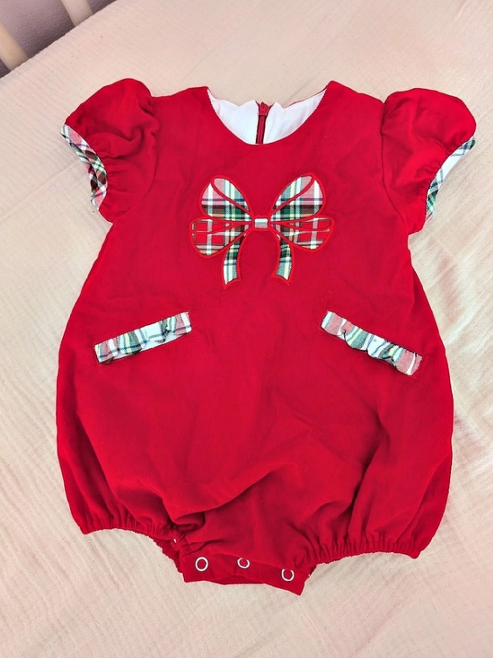 Little English Clara Bubble - Red Corduroy Baby 3M